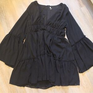 Black Flowy Bell Sleeve Dress